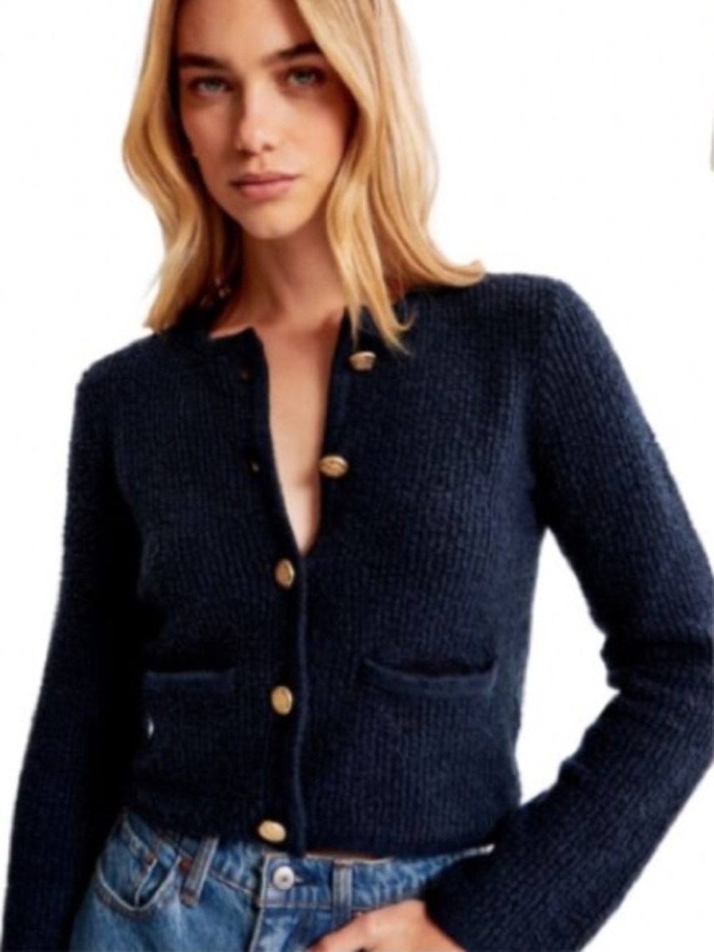Abercrombie & Fitch Black Chunky Ribbed Knit Cropped Button Cardigan